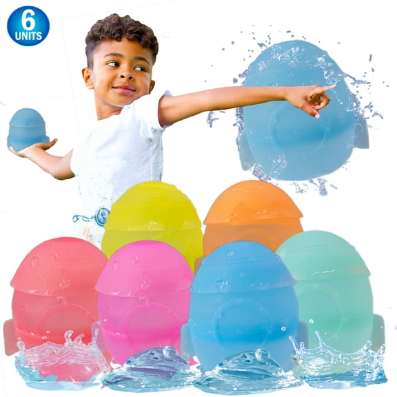 Reusable Refillable Water Balloons - 6PC Auto Self Sealing, Quick Fill, Soft & Durable Silicone Splash Balls for Fast, Fun, and Safe Water Play