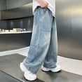thumbnail image 4 of Crunowin Boys Denim Pants, Vintage Multiple Pockets With Pockets Loose Straight Leg Jeans Size 4T, 4 of 9