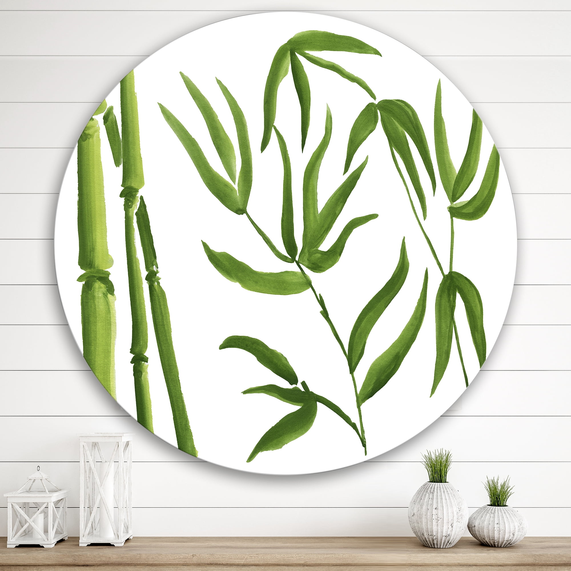 Designart 'The Forest of Bamboo Branches IV' Tropical Circle Metal Wall Art 29x29 - Disc of 29