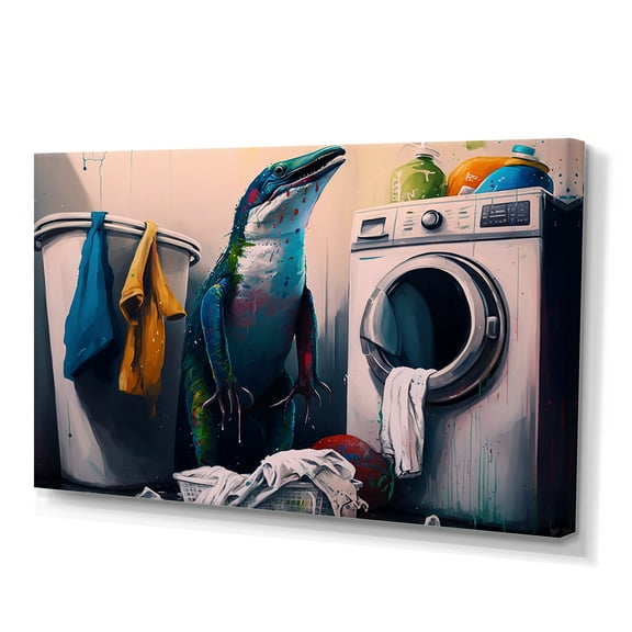 Designart Lezard Doing Laundry Canvas Wall Art