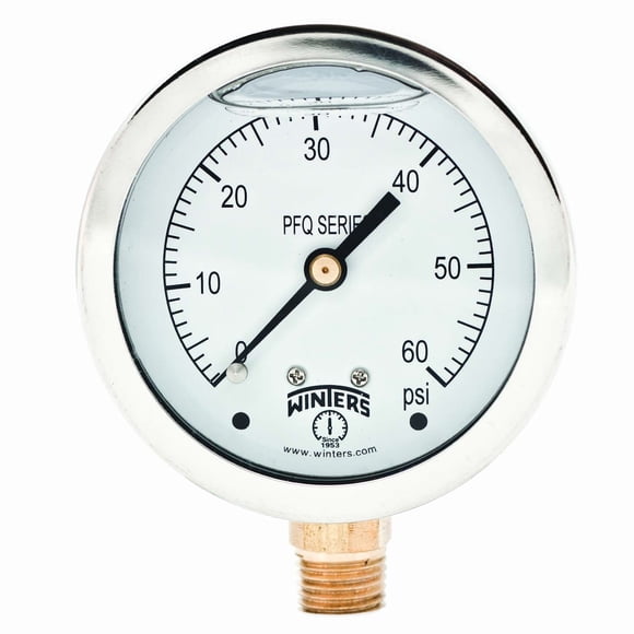 Manómetro Winters, esfera de 2,5 cm, 0-4 kgf/cm², relleno de glicerina