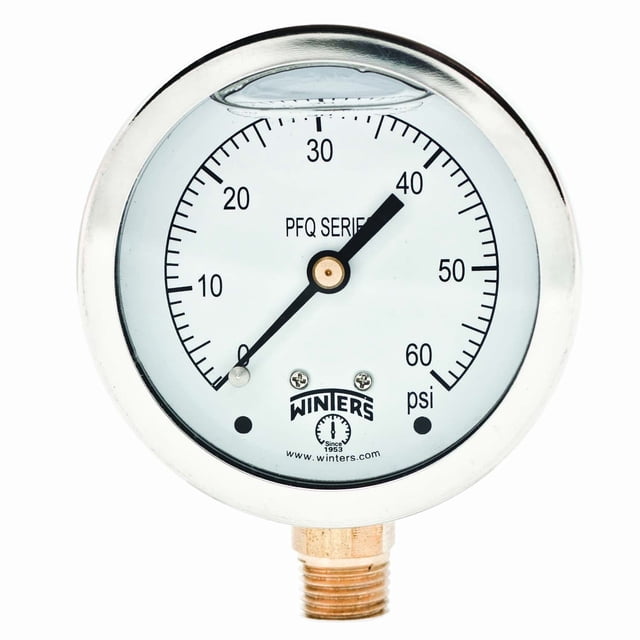 Manómetro Winters, esfera de 2,5 cm, 0-4 kgf/cm², relleno de glicerina