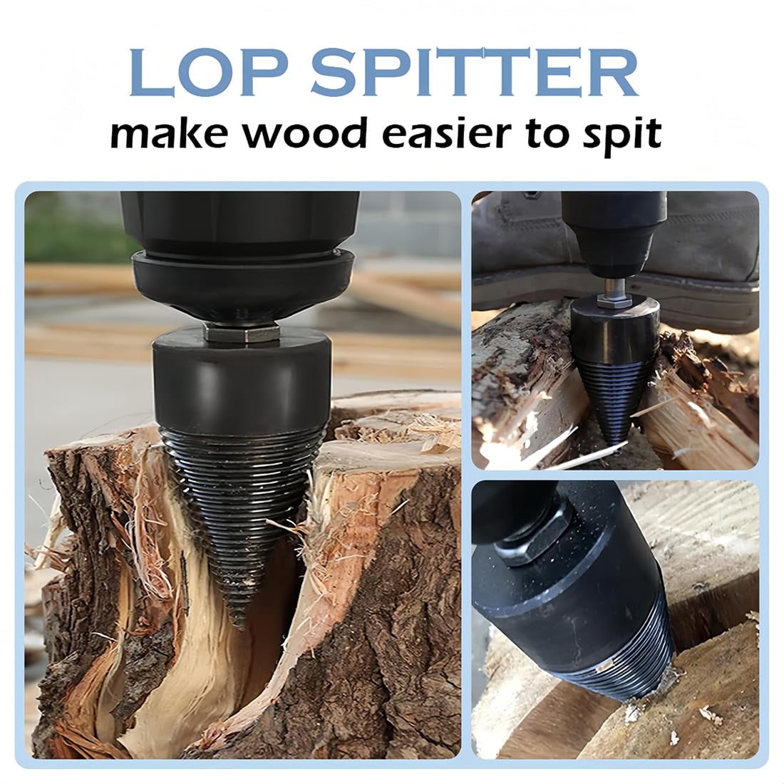 Firewood Drill Bit Set, Wood Log Splitter Firewood Drill Bit Set, Heavy Duty Wood Splitter Drill Bit with 3 Drill Screw, Detachable Electric Drill Bits for Splitting Woods