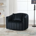 thumbnail image 4 of NEW 40.35"W Upholstered Oversized 360° Swivel Accent Barrel Chair and Half Cozy Sofa with 3 Pillows, Velvet Channel Tufted Pumpkin-Shape Club Armchair for Living Room, Bedroom, Office, Lounge,BLACK, 4 of 9