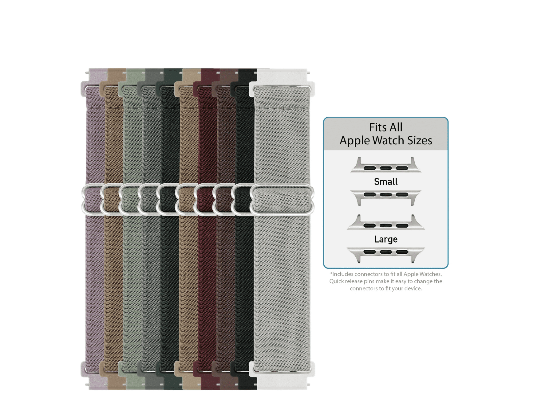 10-pack Woven Elastic Bands for the Apple Watch®, Fits all Apple Watch® Series and Sizes, Unisex