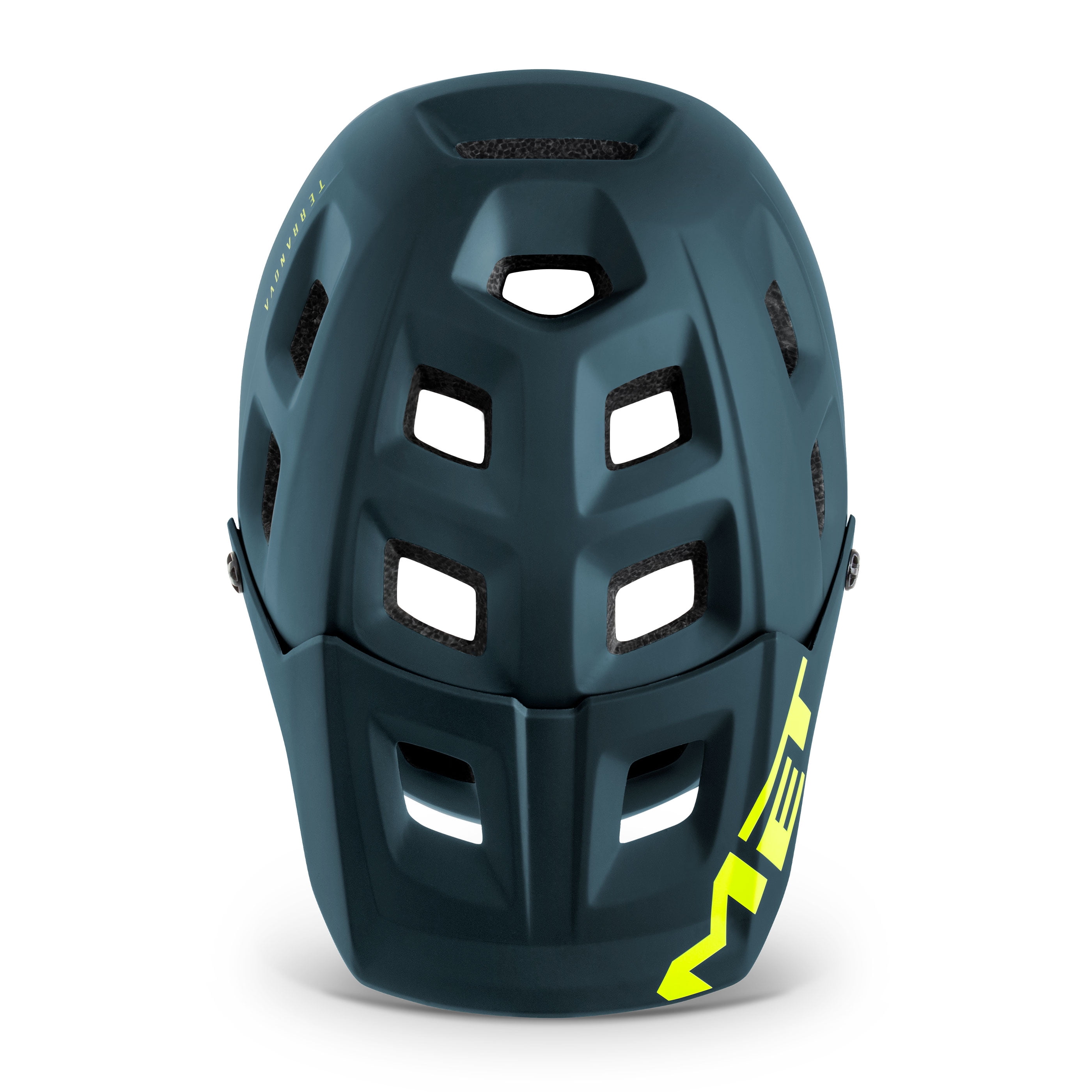MET Helmets Terranova MIPS Mountain Bike Helmet in Petrol Blue with Lime Green Accent, Size Medium