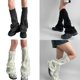 thumbnail image 2 of Aesthetic Solid Color Flared Wide Leg Covers Hollowed Out Hole Knitted Leg Warmers Footless Long Boot Socks Streetwear White, 2 of 5