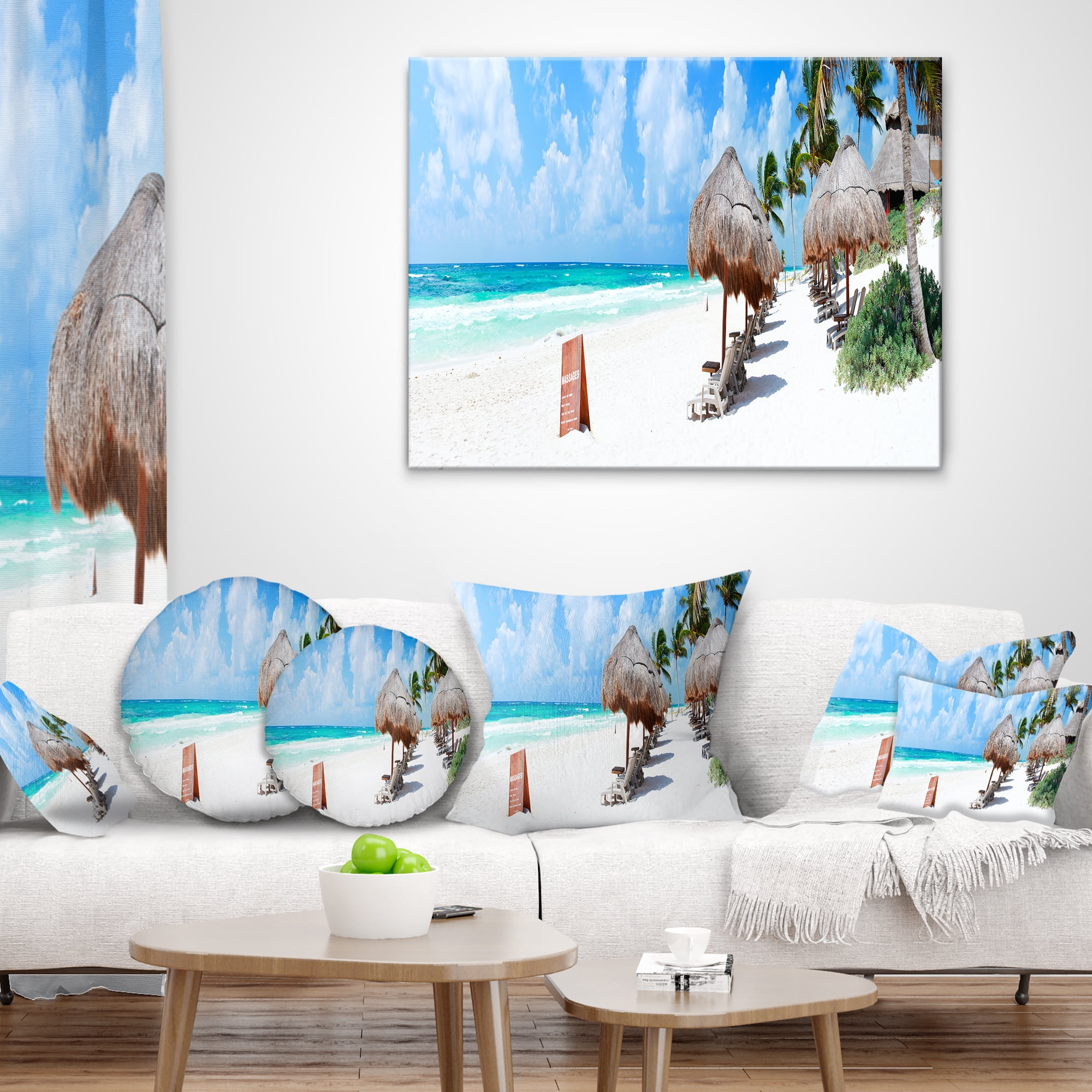 Designart Caribbean Coast in Tulum Mexico - Modern Seascape Throw Pillow - 18x18