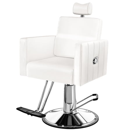 Barber Chair, Baasha Reclining Salon Chair for Hair Stylist, All Purpose Styling Chair with Heavy Duty Hydraulic Pump, Barber Chairs Spa Equipment - White
