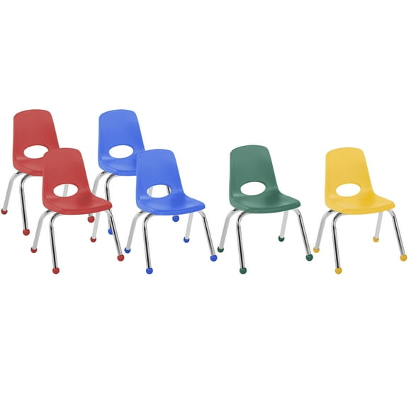 Factory Direct Partners - 10361-AS -10361 FDP Chaise Empilable pour École de 12 Pouces, Chaises Empilables pour Étudiants avec Pattes en Acier Chromé et Patins à Bille - Couleurs Assorties (Lot de 6)