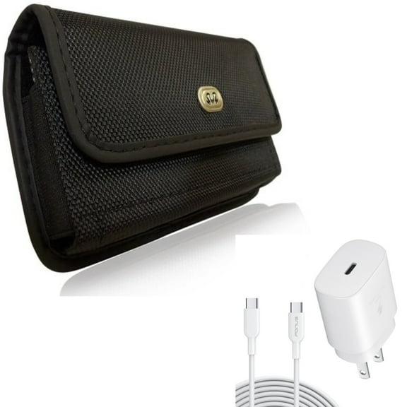 Holster Rugged Case Belt Clip w 6ft USB-C Cable PD Type-C 25W Fast Home Charger for Motorola One Zoom, Moto Z4 Z3 Play Z2 Play Z Force Droid, Revvlry Plus, G7 G Stylus Power (2020)