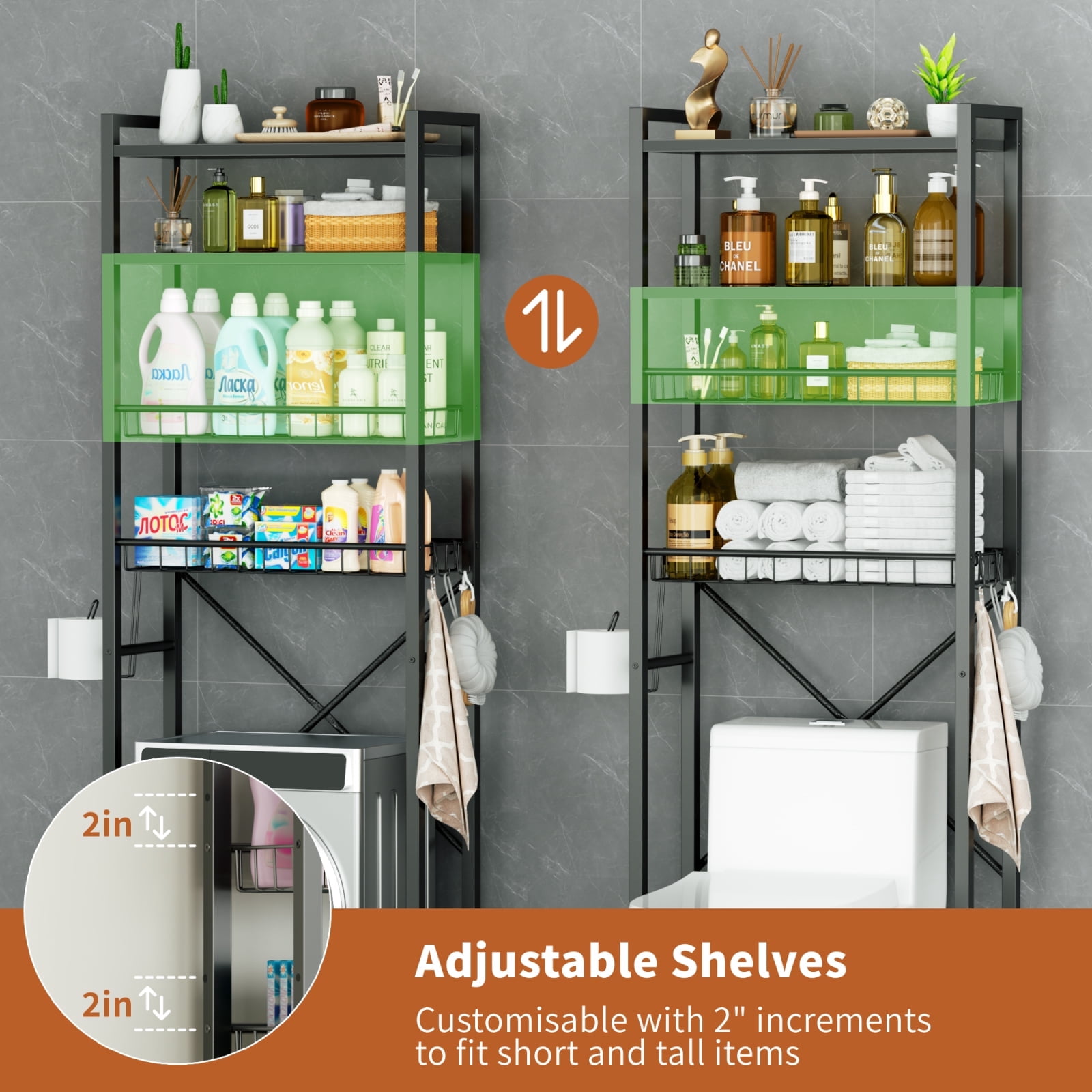 Capri Over The Toilet Storage, 4-Tier Freestanding Bathroom Shelf, above Toilet Space Saver Rack, Black