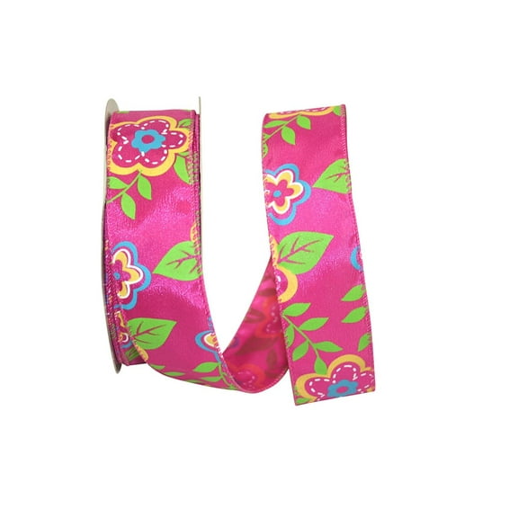 Reliant Ribbon - 92226W-222-09J, Floral Fantasy Wired Edge Ribbon, Fuchsia, 1-1/2 Inch, 25 Yards
