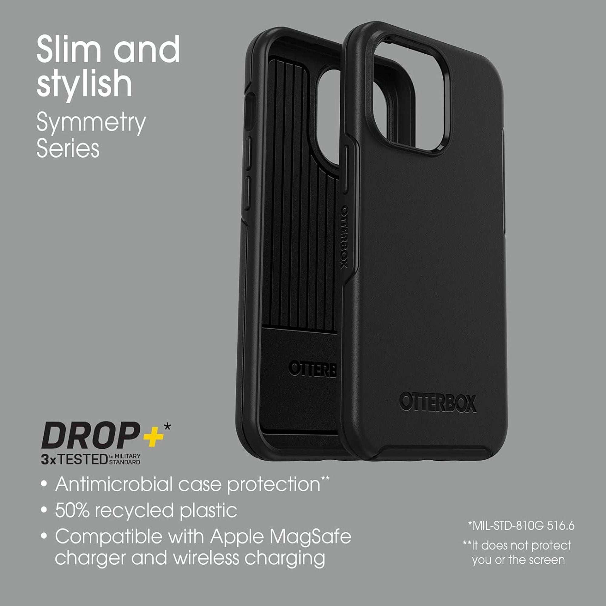 OtterBox iPhone 13 Pro (ONLY) Symmetry Series Case - Black, Ultra-Sleek, Wireless Charging Compatible, Raised Edges Protect Camera & Screen
