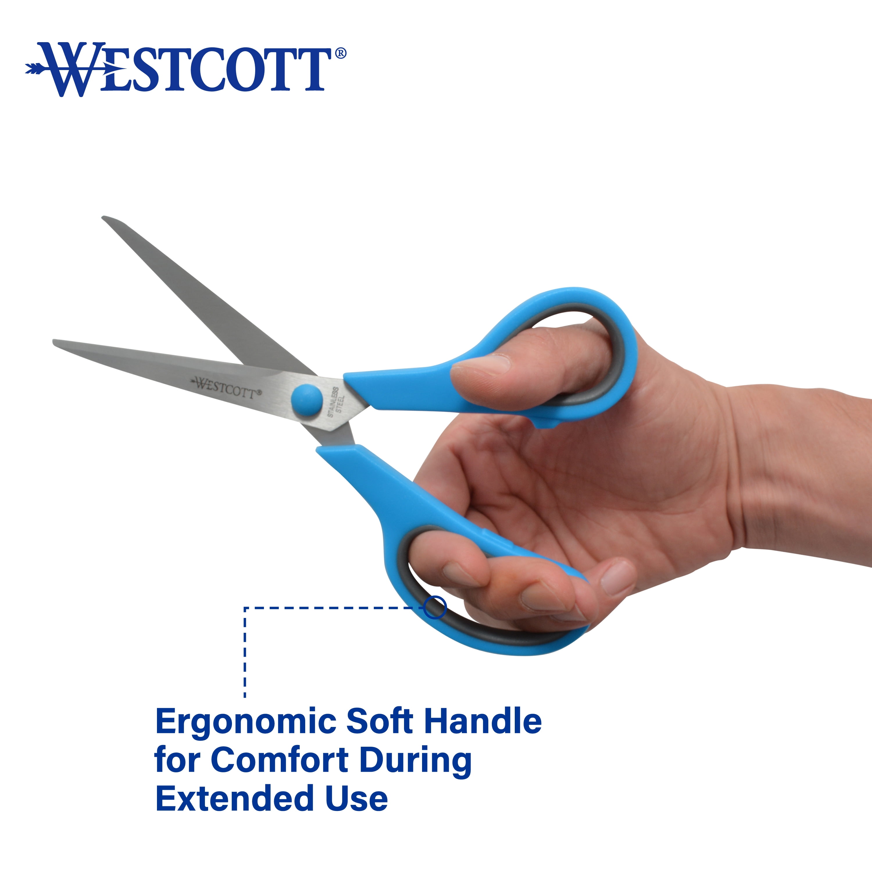 Westcott 8 Inch Straight Stainless Steel Scissors with Soft Handles, Assorted Colors, Pack of 15