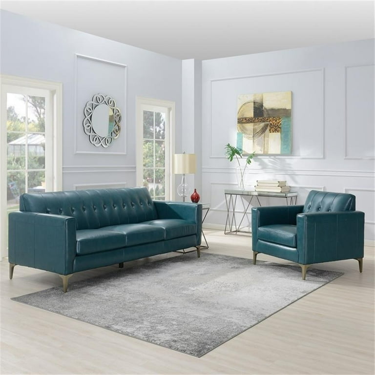 Maklaine 19 Mid Century Turquoise Leather Tufted Back Couch Walmart