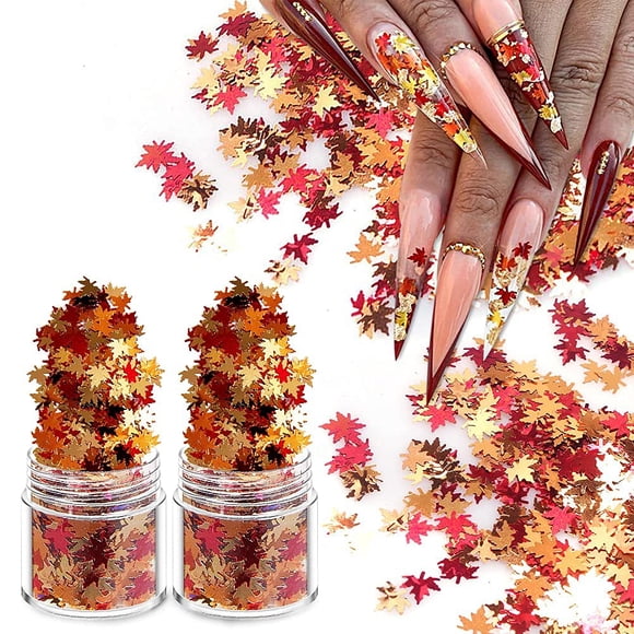 3D holográfico brillo otoño uñas arte hoja de arce lentejuelas escamas de arce en forma de hoja rojo amarillo naranja mixto diseño metálico lentejuelas para uñas acrílicas mujeres niñas kit de manicur