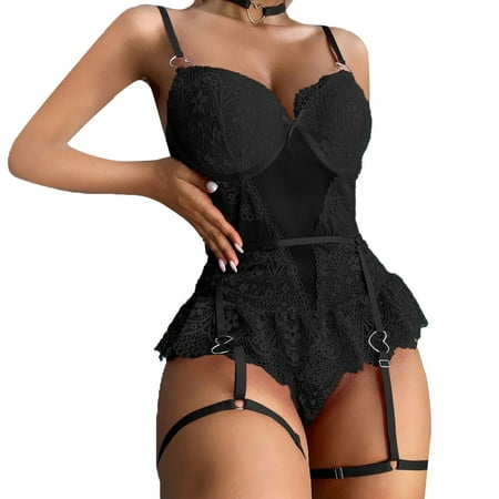 Puawkoer Women Lace Sexy Lingerie Sexy Bustier Lingerie for Women Sleepwear Romper Jumpsuit Sleepwear Rhinestone Lingerie for Women Set Lace Underwear