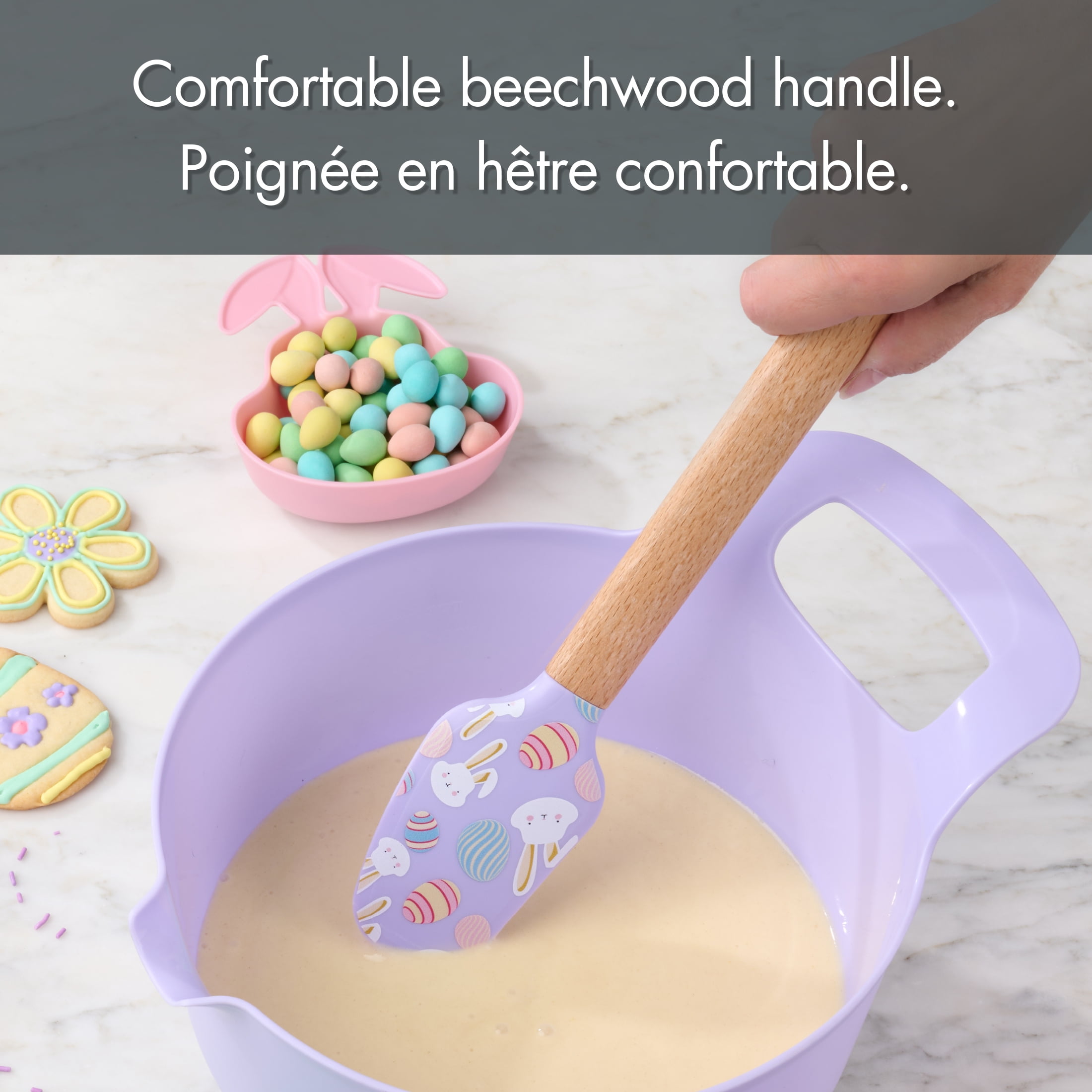 Way to Celebrate Easter Rabbit and Eggs Silicone Spatula with Beechwood Handle, Easter Baking Tool