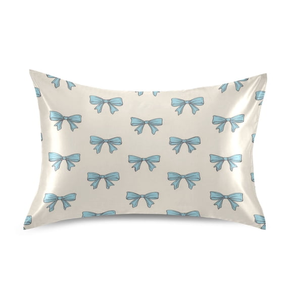Wobogo Blue Bow Satin Pillowcase Soft Smooth Envelope Design Comfortable Bedding Essentials 20×26in