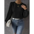 thumbnail image 5 of Women'S Long Sleeve Scoop Neck Pleated Front Fitted Blouse Tops Black S, 5 of 8