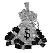 Men's Huge Money Bag Jumbo Hip Hop Pendant Iced Flooded Out Bling Black Bills Silver Tone Charm Medallion