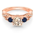thumbnail image 2 of Gem Stone King 18K Rose Gold Plated Silver Peach Morganite Blue Sapphire and White Moissanite Engagement Ring for Women (1.17 Cttw, Gemstone October Birthstone, Round 6MM and 3MM, Size 9), 2 of 4