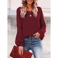 thumbnail image 4 of Women Fall Sweaters Crochet Long Sleeve Off the Shoulder Clothes Cute Crewneck Knit Pullover Tops Wine Red XXL, 4 of 8