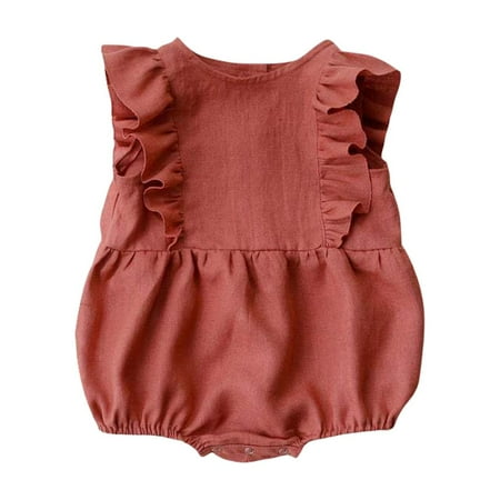 

MIUBAGIAL Toddler Baby Rompers Summer Ruffle Sleeveless Crew Neck Toddler Cute Baby Jumpsuit Soft Cotton Linen Jumpsuit
