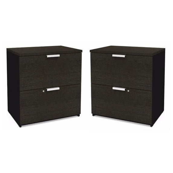 Home Square 2 Piece Lateral Wooden Filing Cabinet Set in Deep Gray and Black