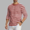 thumbnail image 1 of Ceisia Men's Spring Summer Casual Regular Fit Crew Neck Three-Quarter Sleeve T-Shirt Multi-Color Striped Cotton-Like Jersey Stretch Fabric Wine XXL Gifts, 1 of 6