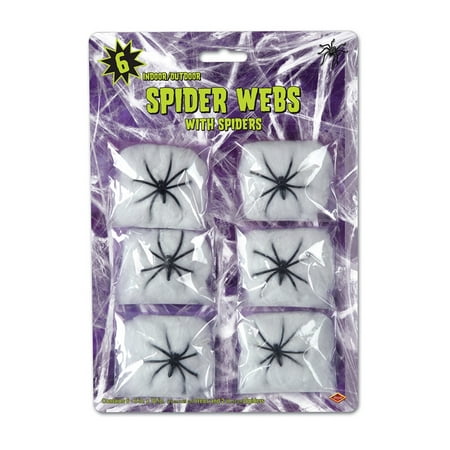 Club Pack of 72 Halloween White Spider Web Decorations with Spiders