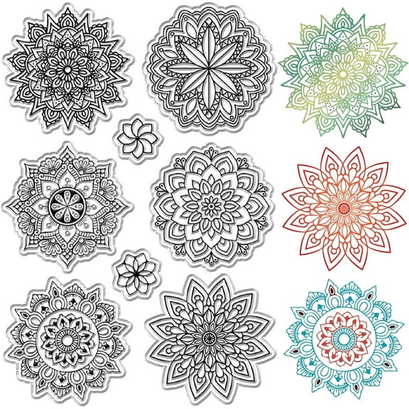 Mandala Flower Clear Rubber Stamps Lotus Boho Reusable Transparent Silicone Stamp Seals Vintage for Journaling Card Making Decor DIY Scrapbooking Supplies Crafting