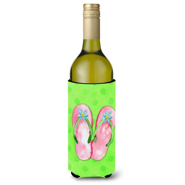 "Treasures Pink Flip Flops Green Polkadot Beverage Insulator Hugger, 750 ml, multicolor" Caroline's Treasures BB8220LITERK
