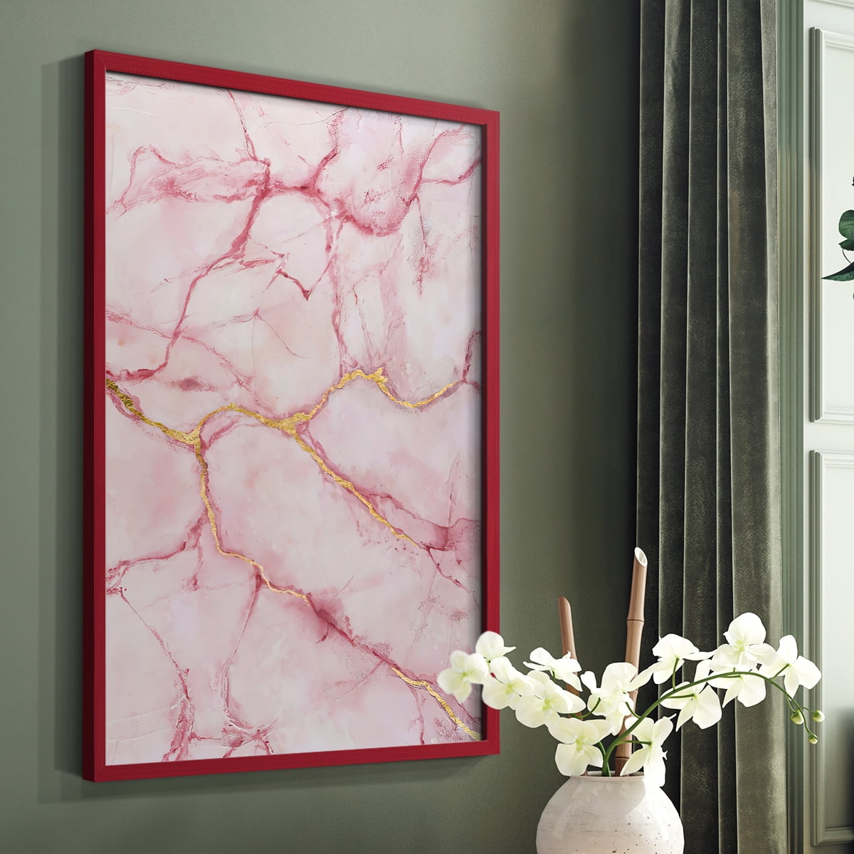 Rose Marble II in Red Solid Wood 8 x 10 Framed Print