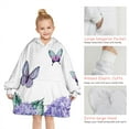 thumbnail image 6 of Purple Flower Butterfly Pattern Blanket Hoodies for Kids 6-13YR Oversize Wearable Blanket Hoodies for Boys Girls Teens, 6 of 7