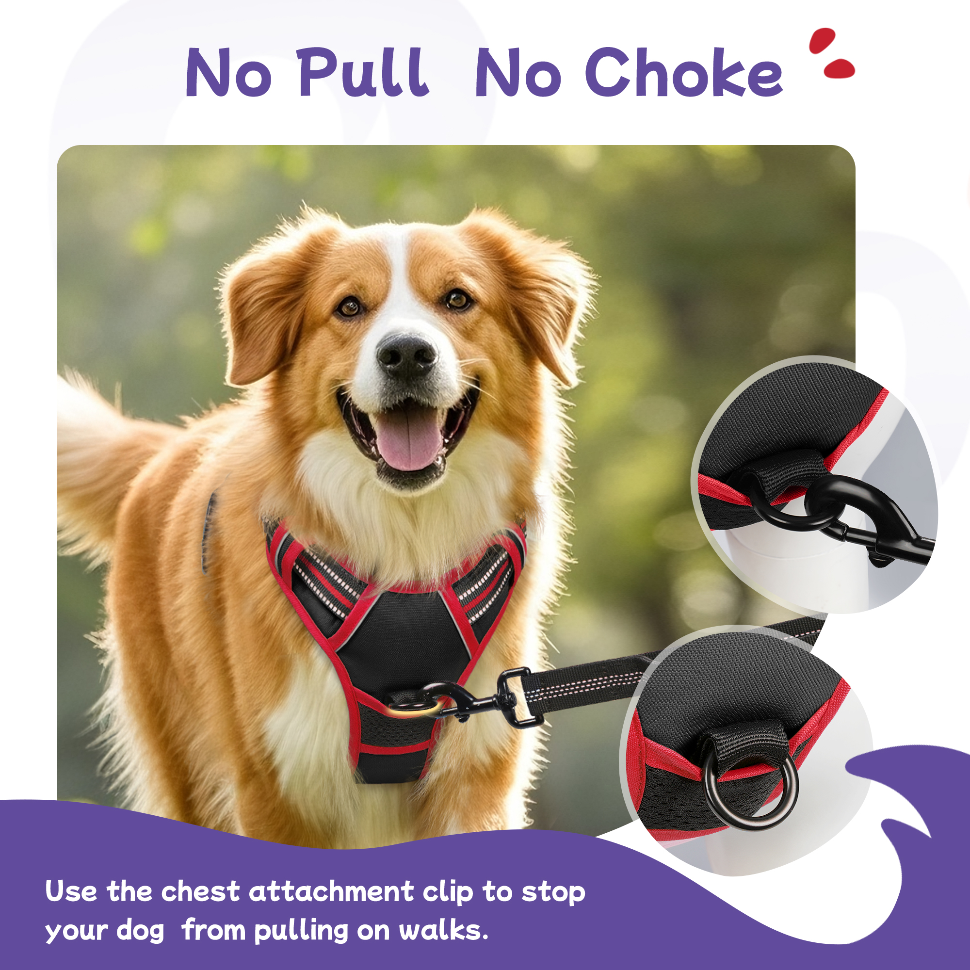 Pigo No-Pull Dog Harness, XS, Black & Red with Handle photo 6