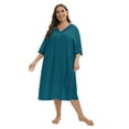 thumbnail image 2 of Xmarks Women Nightgowns V-neck Short Sleeve Loungewear Soft Lace Night Shirts Sleepwear Loose Plus Size Sleep Dress Green XL-5XL, 2 of 6