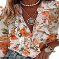 thumbnail image 1 of Women Long Sleeve V Neck Button-down Chiffon Ruffle Shirts Letter Butterfly Print Tops Blouse Shirt, 1 of 8