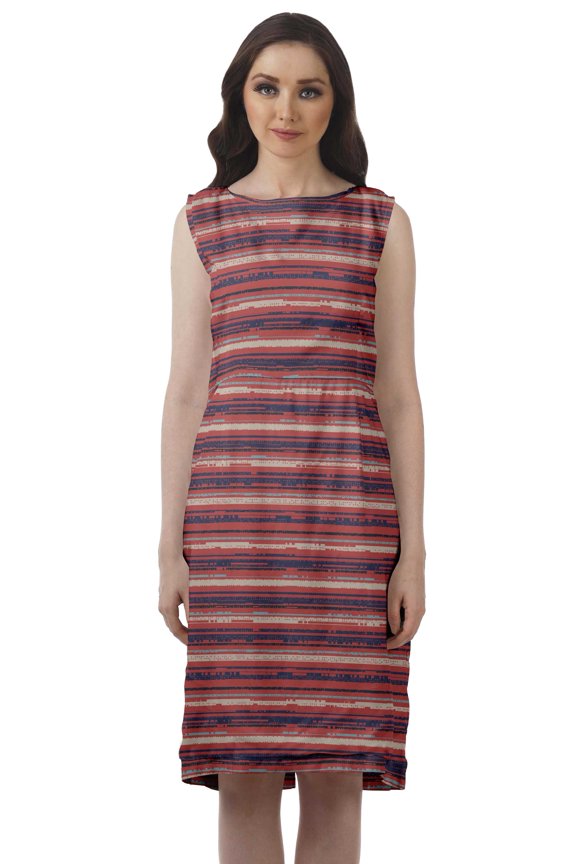 Printed Knee Length Shift Dress Boat Neck Sleeveless Summer Clothing