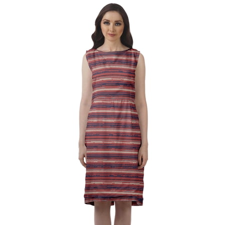 Moomaya Printed Knee Length Shift Dress Boat Neck Sleeveless Summer Clothing