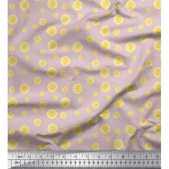 Soimoi Modal Satin Fabric Lemon Slice Shirting Fabric Prints by Yard 42 Inch Wide