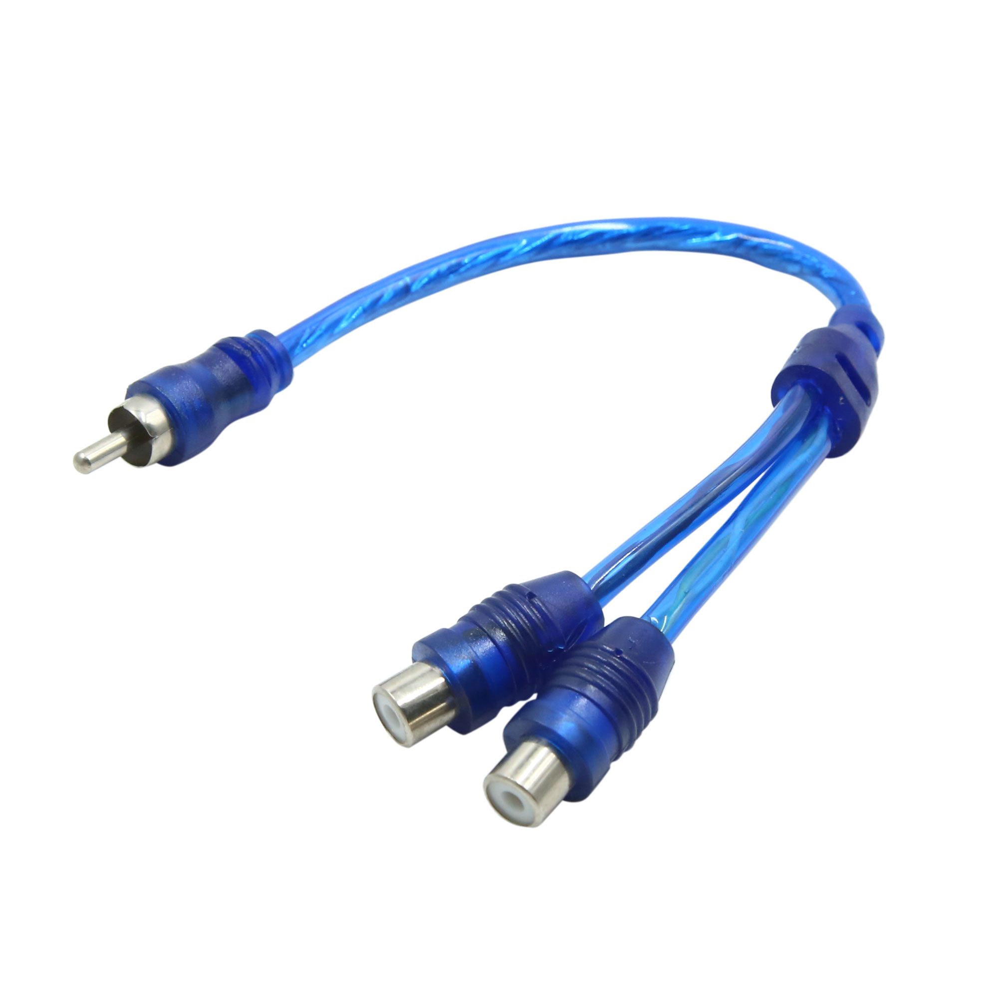 DC 12V Blue 25cm Auto Car 1 Female to 2 Male Audio Adapter Speaker