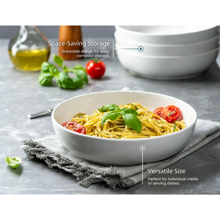 kook 4-Pc Ceramic Pasta Bowl Set, 40 Oz Stoneware Serving Bowls