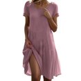 thumbnail image 1 of Robes Roses pour Juniors Été Automne Manches Courtes Col Bateau Faux Lin Rayonne Midi Longueur Genou Plage Décontractée Hawaïenne Tropicale Basique Robes Femmes 2025 Vêtements Tendance TG, 1 of 7