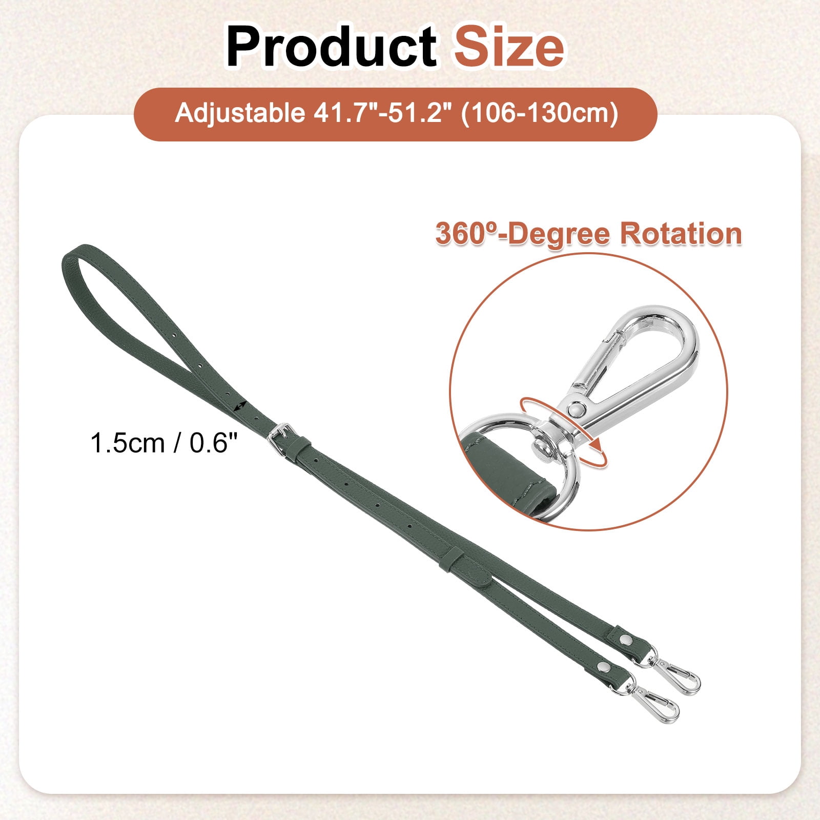 0.6" Genuine Leather Purse Strap for Bag (Almond Green, Silver Buckle)