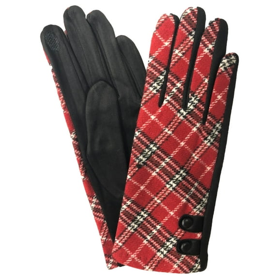 Womens Red Plaid Stretch Fit Texting & Tech Touchscreen Gloves