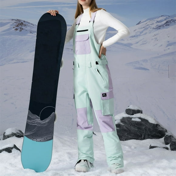 EGNMCR SNOW Women Ski Suit, One Piece Snowsuit, Snowboardsuit Women's Matching Color Matching Ski Pants Windproof Warm Breathable Ski Pants Ski Suits
