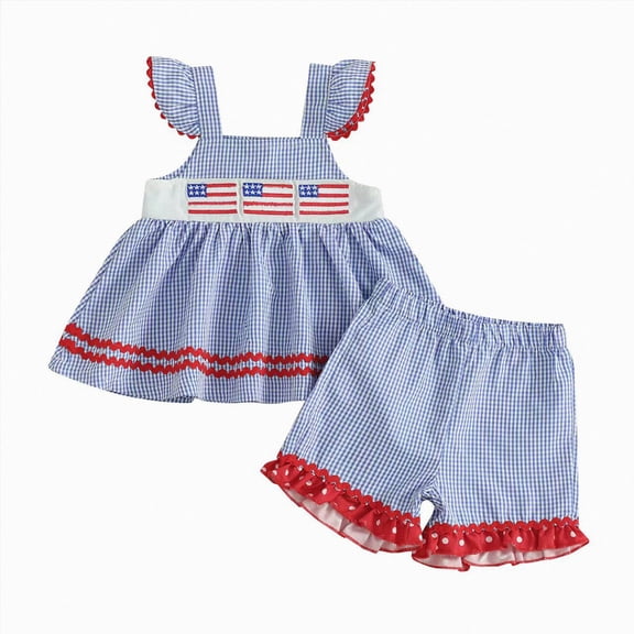 CAUYDY 4th Of July Outfits Toddler Girl 6 12 18 24 Months 2T 3T Fourth of July Clothes Infant American Flag Print Suit (Sizes 18-24 Months,Blue)