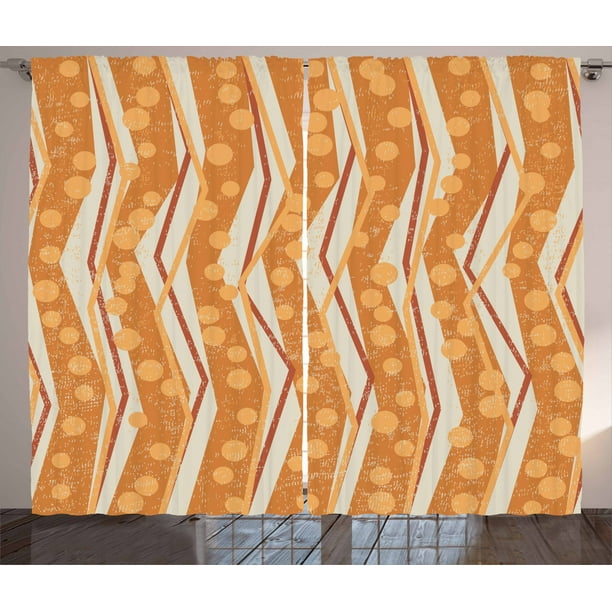 Burnt Orange Curtains 2 Panels Set, Chevron Zigzags Pattern with Stripe